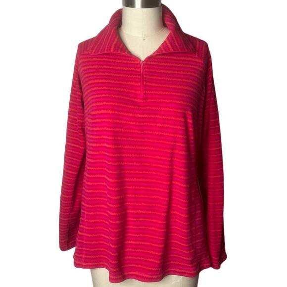 Columbia Women's Pink and Orange Stripe Quarter Zip Fleece Pullover Size Large - Picture 1 of 5